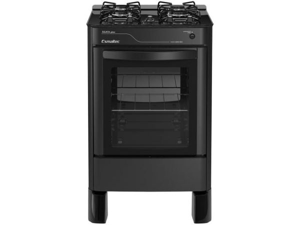 PM - Fogão 4 Bocas Esmaltec Preto - Acendimento Automático Agata Glass -  012207400