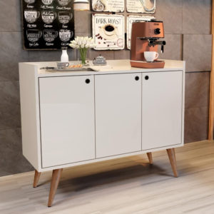 AME - Aparador Buffet Retrô 3 Portas Wood - Off White - RPM Móveis - 97468567