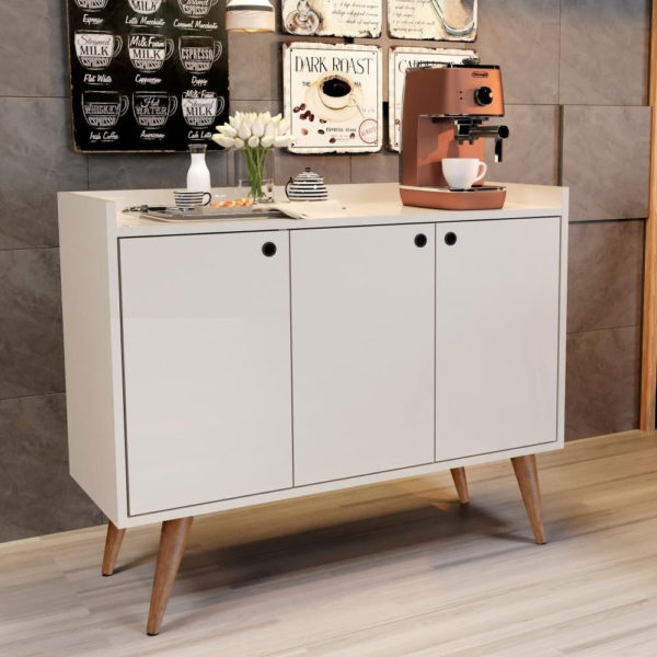AME - Aparador Buffet Retrô 3 Portas Wood - Off White - RPM Móveis - 97468567
