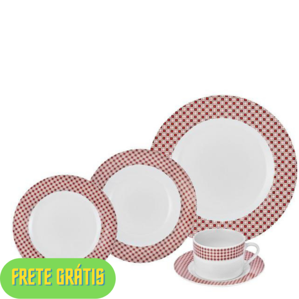 PM - Aparelho de Jantar Chá 20 Peças Hauskraft - Porcelana Branco e Vermelho Redondo Fernanda - 143288900