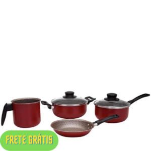 PM - Jogo de Panelas Alumínio Oliveira Antiaderente - Vermelha 4 Peças Luxury - 227364300
