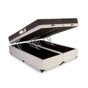 PM - Cama Box Baú Queen Colchão Top Line Mola Bonnel + Box Bipartido Suede Bege Serra Negra 63x158x198 - ddhd64c51g