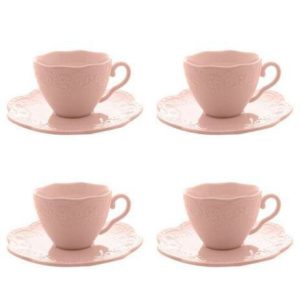 PM - Jg. 4 xícaras para café em porcelana 120ml com pires Butterfly Rosa - Bon Gourmet - hje3eae688