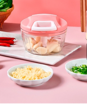 SHP - Mini Processador Manual De Alimentos Rosa Com 3 Lâminas De Aço Inoxidável