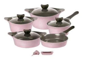 PM - Conjunto de Panelas Neoflam Aeni, Alumínio Injetado com Revestimento Cerâmico, Cor Rosa - 5 peças - hg2566130j