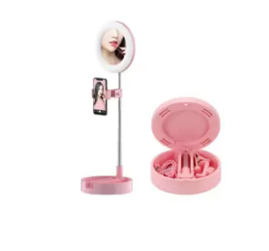 PM - Espelho c/led mesa maquiagem suporte celular live tiktok retratil le-mr20 rosa - Le Long - ce58f06826