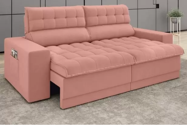 PM - Sofá Omega 2,00m Assento Retrátil e Reclinável Velosuede Rose - NETSOFAS - kkjfgfhjfj