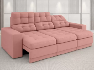 PM - Sofá Jobim 2,30m Assento Retrátil e Reclinável Velosuede Rose - NETSOFAS - cdch9kgee3