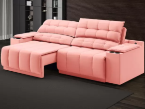 PM - Sofá com Porta Copos Carregador USB Ret Rec Samurai 2,50m Velosuede Rose - NETSOFAS - gj52d2c6f4