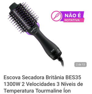 OFERTA 06/12/24 Escova Secadora Britânia BES35 1300W 2 Velocidades 3 Níveis de Temperatura Tourmaline Íon - PM 238150100