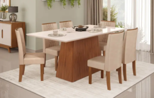 OFERTA 22/11/24 Mesa de Jantar 6 Cadeiras Retangular Freijó Off White e Creme - PM 238000200