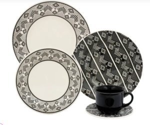 OFERTA 20/11/24 Aparelho de Jantar e Chá 20 Peças Biona de Cerâmica Redondo Bege e Preto Donna - PM 237797700