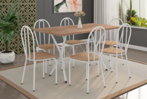 OFERTA 13/12/24 Mesa de Jantar 6 Cadeiras Retangular Branca - Artefamol América Bruna - PM 237558500