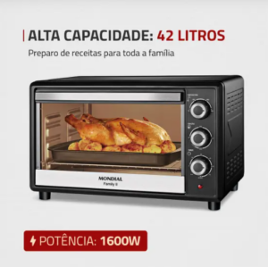 OFERTA 05/01/25 Forno Elétrico de Bancada Mondial com Timer 42L - Preto Family II FR-42 - PM 238028300