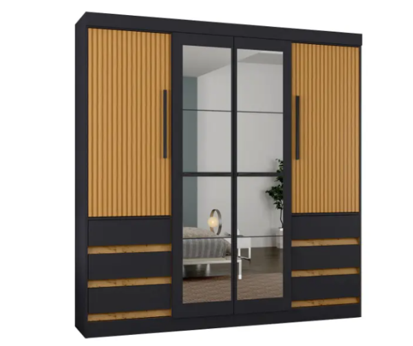 OFERTA 27/01/25 Guarda-roupa Casal com Espelho 4 Portas 6 Gavetas Araplac Sofia - PM 238154200