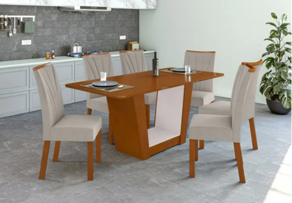 OFERTA 25/01/25 Mesa de Cozinha 6 Cadeiras Retangular Frassino e Off White Tampo de MDF - PM 238649600